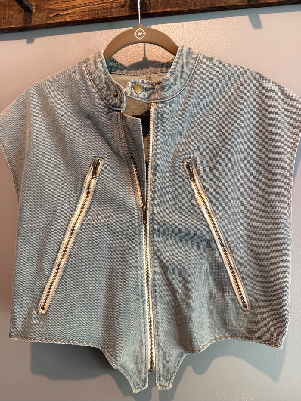 POL Light Blue Denim Zip-Front Vest